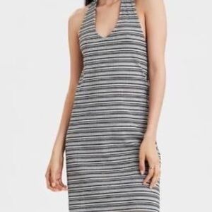 American Eagle Ribbed Fitted Halter Top Backless Striped Dress Size: Small